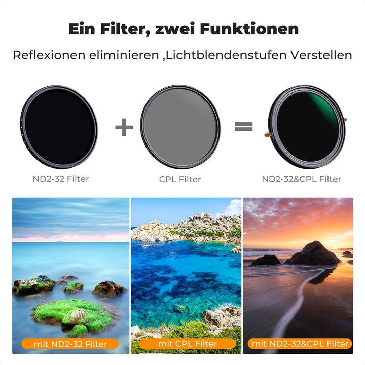 K&F Concept Nano-X ND Filter 46mm CPL&ND2-ND32 2 in 1 multifunktionaler Graufilter und CPL Filter Po