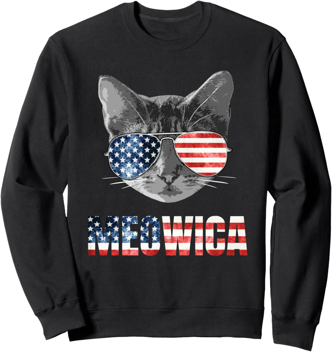 Meowica Funny Cat Patriotic USA Shirt American Flag Sweatshirt