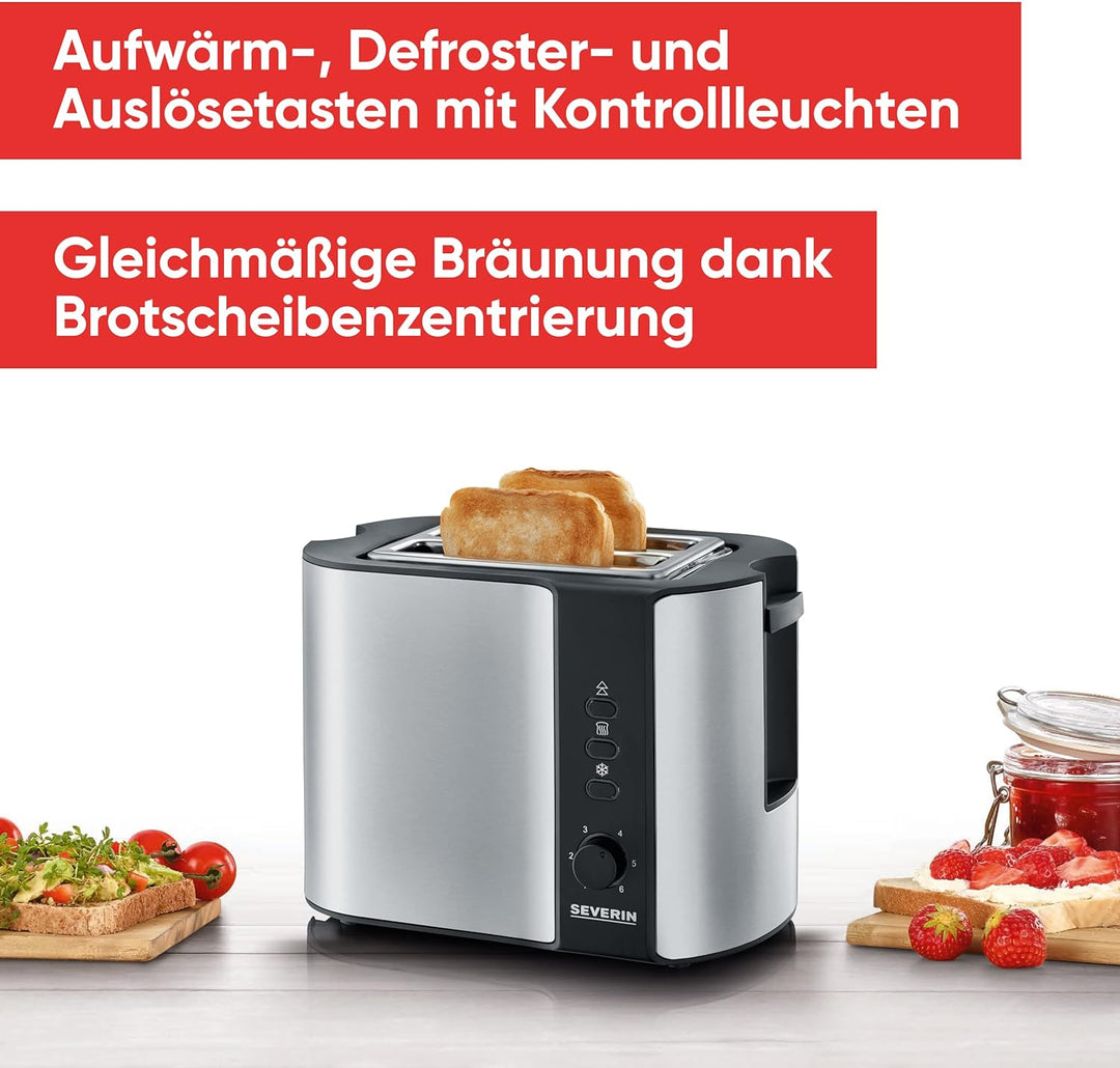 SEVERIN WK 3468 Glas-Wasserkocher (ca. 2.200 W, 1 L) edelstahl/schwarz & Automatik-Toaster, Inkl. Br