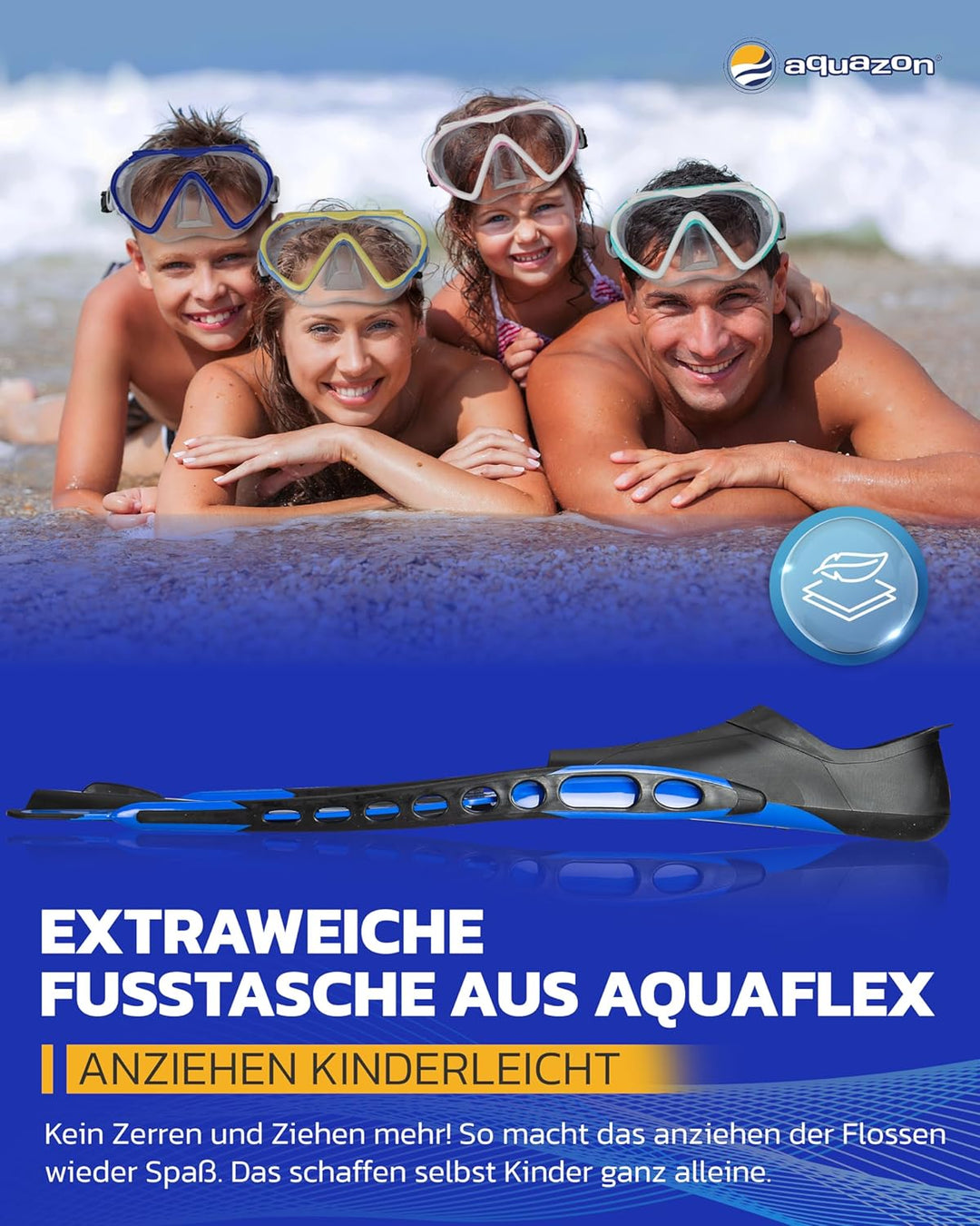 AQUAZON Adventure Marken Flossen-technisch hervorragende Schnorchelflosse mit extra weicher Fusstasc