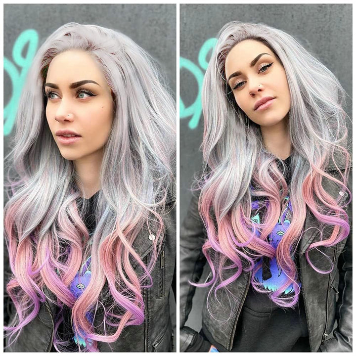 Mermaid Wig Natural Hairline Side Part Synthetic Lace Front Wigs For Drag Queen Mixed Colorful Body