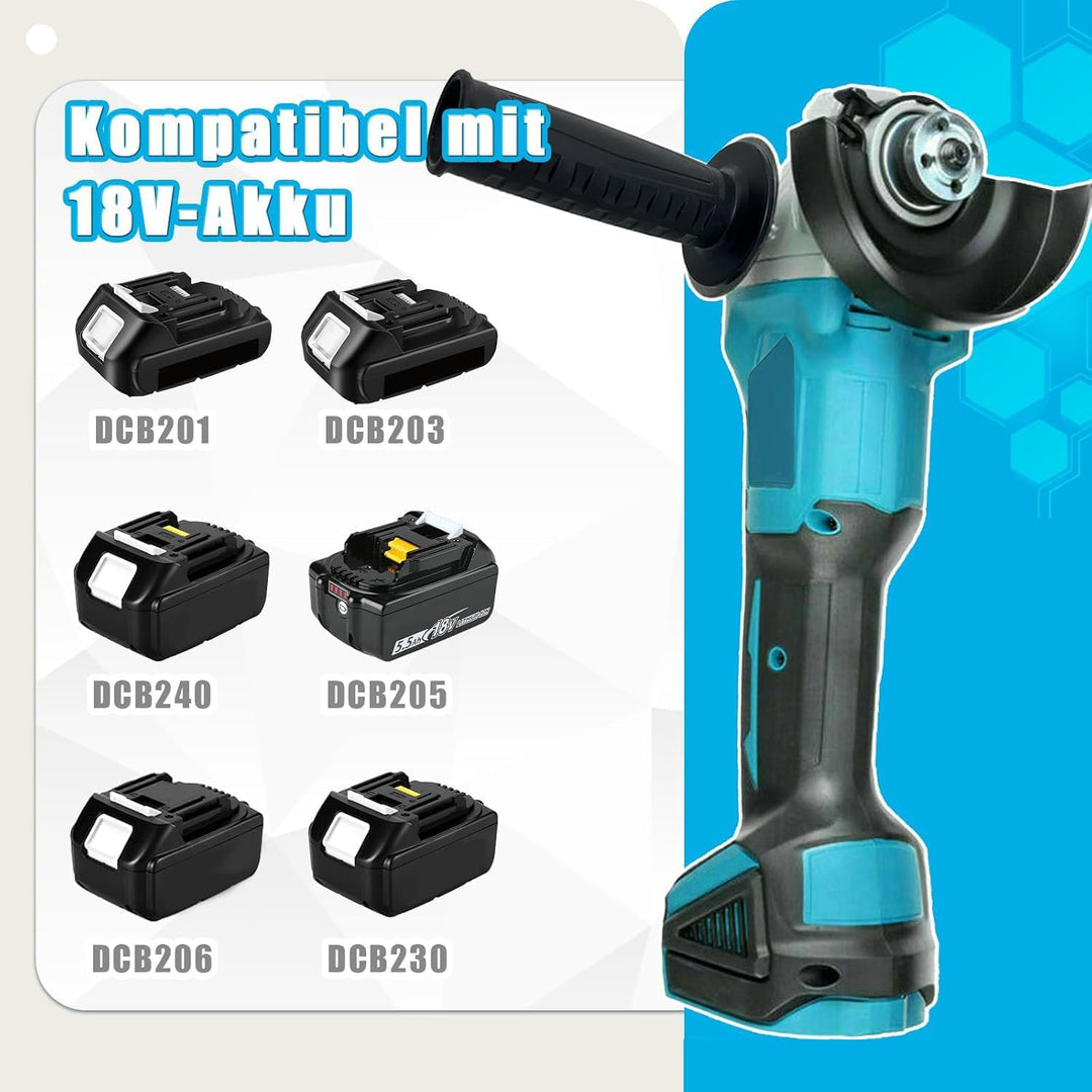 Bürstenloser Akku Winkelschleifer Ø125mm 8500U/min,Ersatz für Makita - Akku Flex Trennschleifer Komp