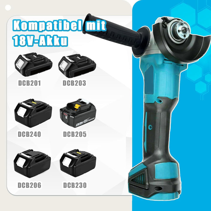 Bürstenloser Akku Winkelschleifer Ø125mm 8500U/min,Ersatz für Makita - Akku Flex Trennschleifer Komp