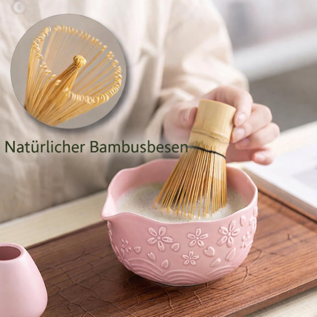 7PCS Matcha Set，500ML Ceramic Matcha Bowl with Spout，Matcha Broom and Holder, Bamboo Scoop, Stainles