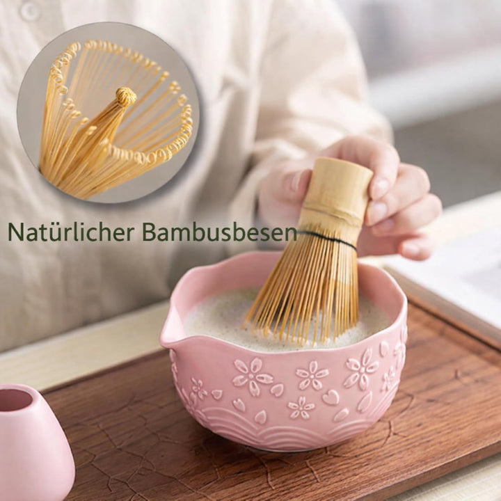 7PCS Matcha Set，500ML Ceramic Matcha Bowl with Spout，Matcha Broom and Holder, Bamboo Scoop, Stainles