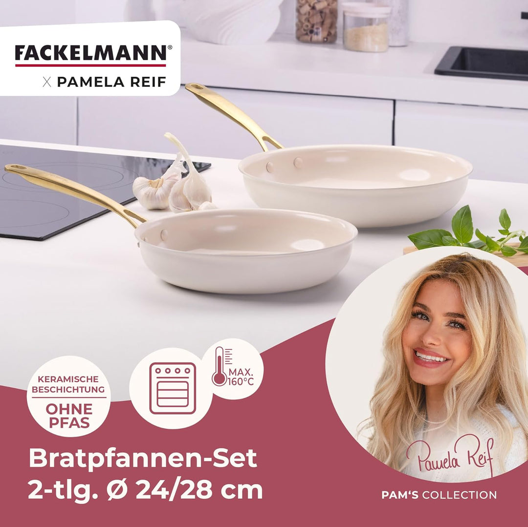 FACKELMANN x Pamela Reif Bratpfannen-Set 2-tlg Ø 24-28 cm – Stilvolle Pfannen aus recyceltem Alumini