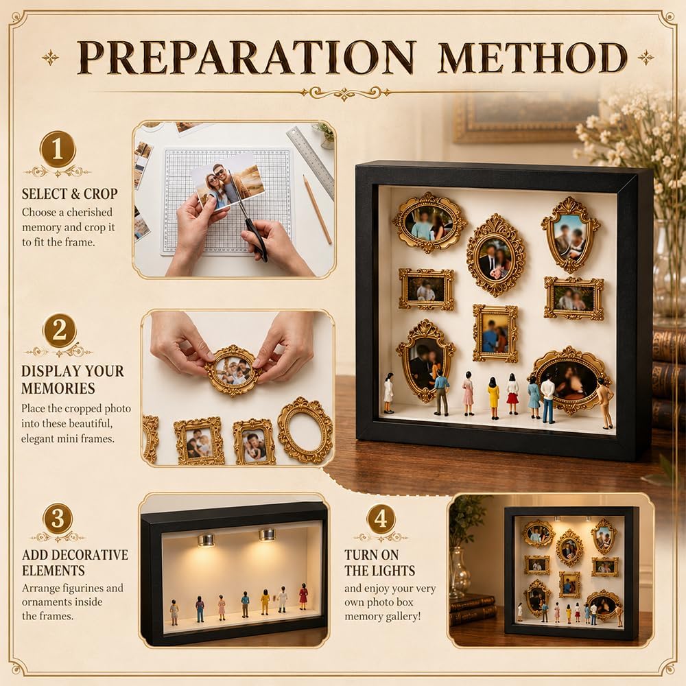 DIY Mini Museum Silhouette Box, Mini Bilderrahmen Vintage mit LED Licht, Museum of us Set mit 8 Mini