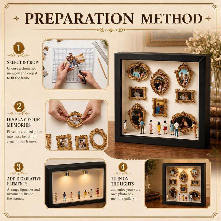 DIY Mini Museum Silhouette Box, Mini Bilderrahmen Vintage mit LED Licht, Museum of us Set mit 8 Mini