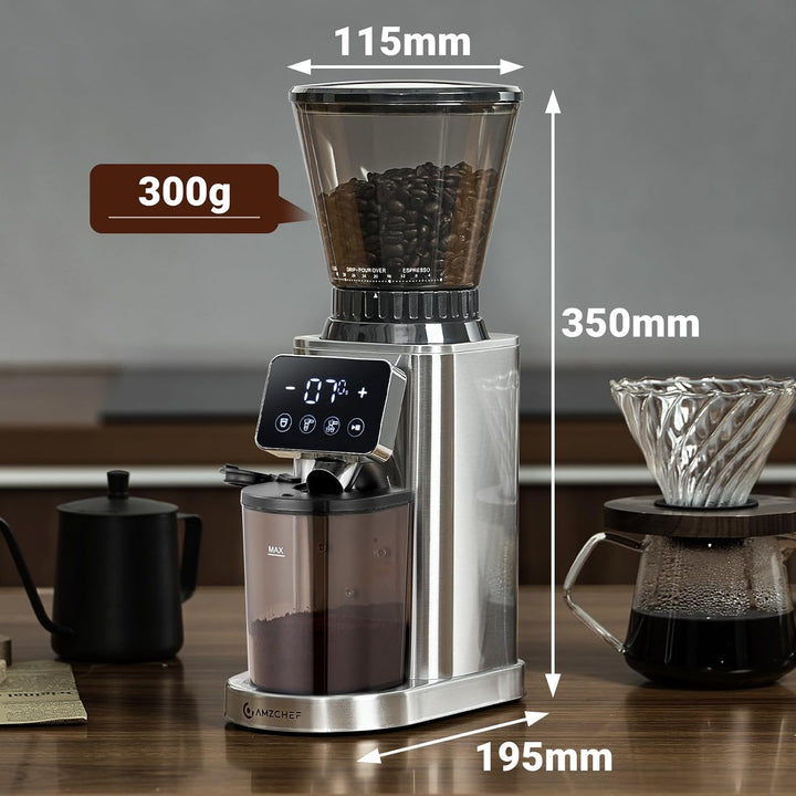 AMZCHEF Kaffeemühle Elektrisch mit Abnehmbarem Halter für Siebträger und Behälter | Kaffeemühle Sieb