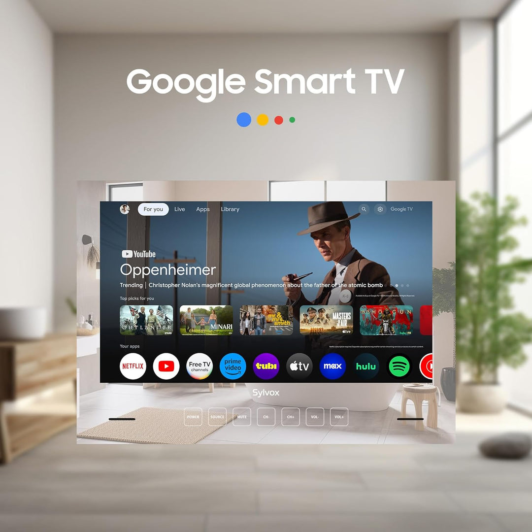 SYLVOX Spiegel Fernseher für Bad 32 Zoll, Wasserdichter IP66 Google TV 1080P | 60Hz| Hotspot & WiFi