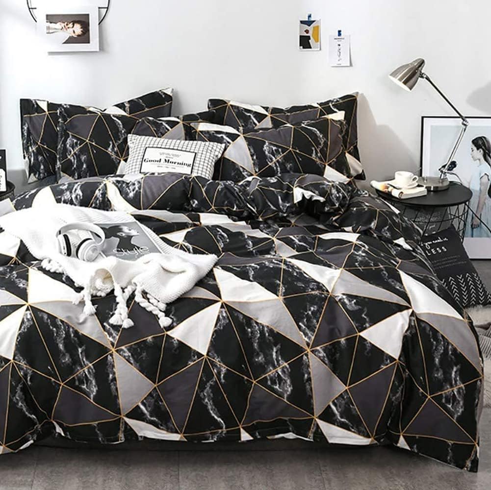 Omela Bettwäsche Marmor 135x200 Schwarz Weiss Marmor Optik Bettbezug 2 Teilig Microfaser Geometrisch