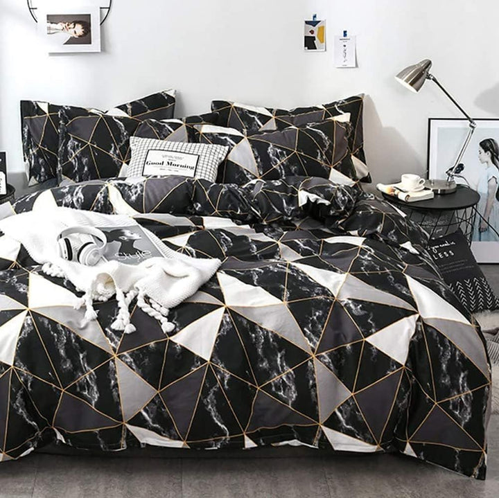 Omela Bettwäsche Marmor 135x200 Schwarz Weiss Marmor Optik Bettbezug 2 Teilig Microfaser Geometrisch