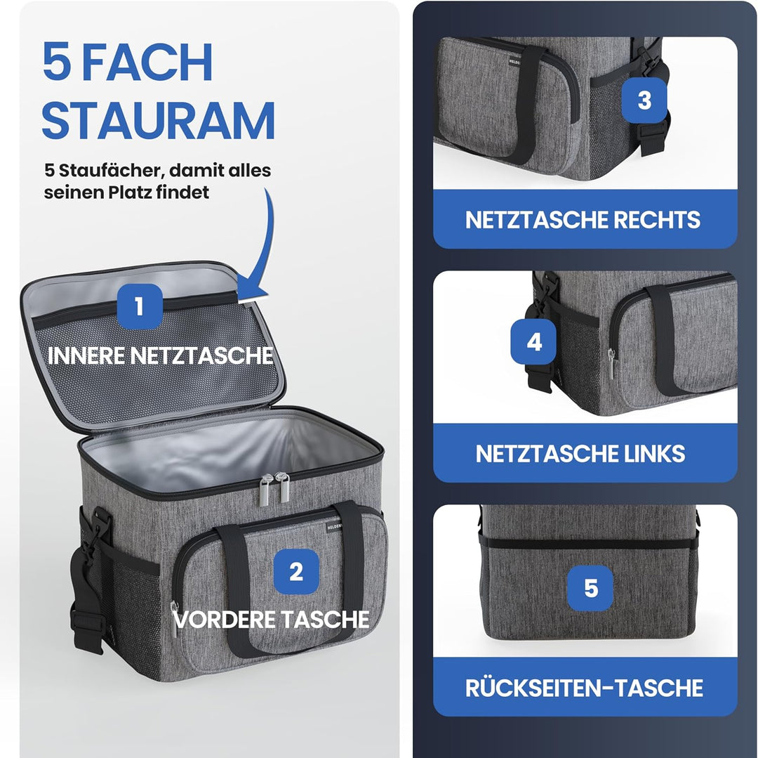 HELDENWERK Kühltasche für Essen &amp; Getränke - Isolierte Thermotasche auslaufsicher &amp; wasserdicht - Fr