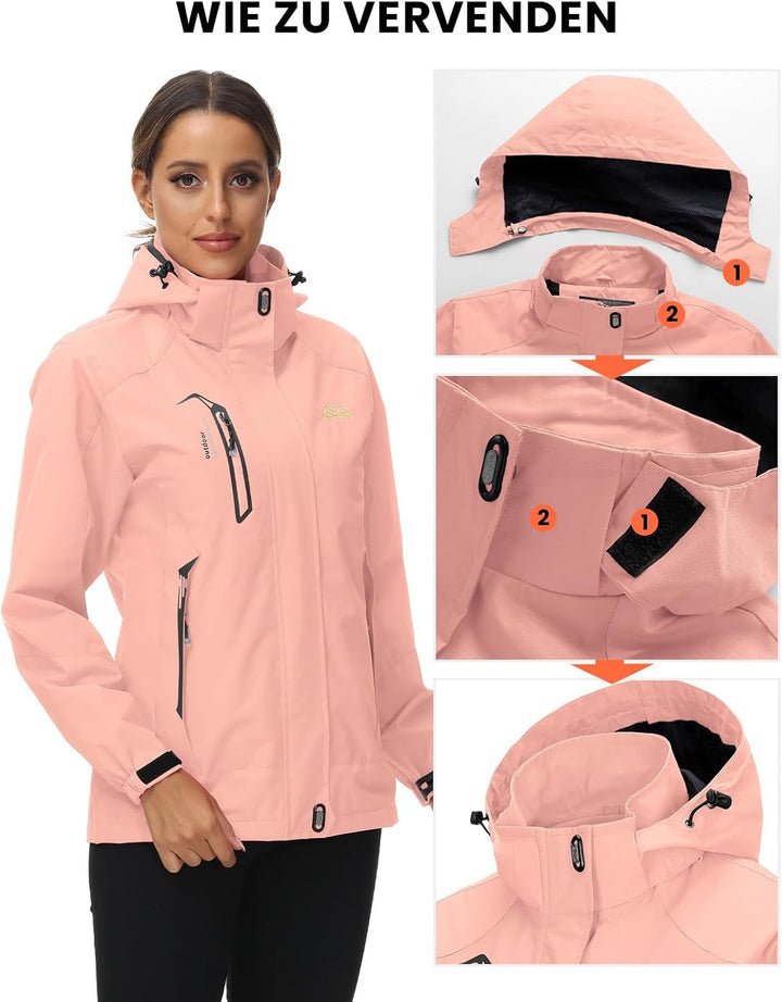 donhobo Damen Wanderjacke Outdoor Jacke Leichte Übergangsjacke Winddichte Jacke Wasserdicht Regenjac