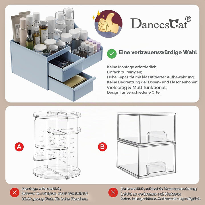 Make Up Kosmetik Organizer mit Schubladen, Makeup Organizer Aufbewahrung Kosmetikbox für Waschtische