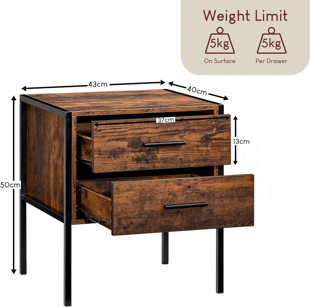 Vida Designs Brooklyn Nachttisch, Dunkles Holz, 2 Schublade Dunkles Holz 2 Schublade, Dunkles Holz 2