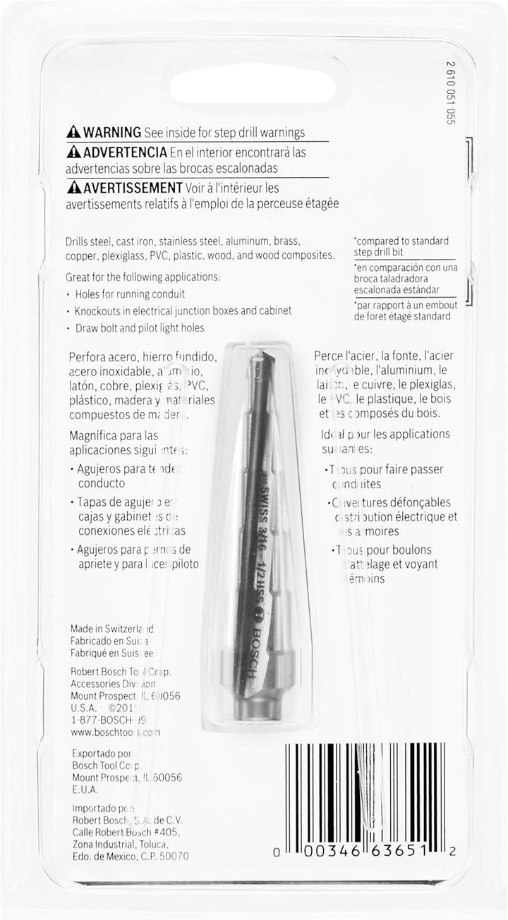 BOSCH SDC6 Turbo-Stufenbohrer, Hochgeschwindigkeitsstahl, 3/16 Zoll bis 1/2 Zoll 1,9 cm - 1,27 cm.,