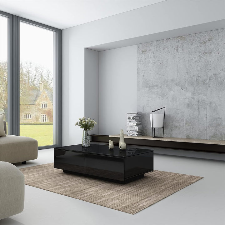 Senvoziii Couchtisch für Wohnzimmer, Moderner Beistelltisch aus Holz, Schwarzer Hochglanz Kaffee Tee