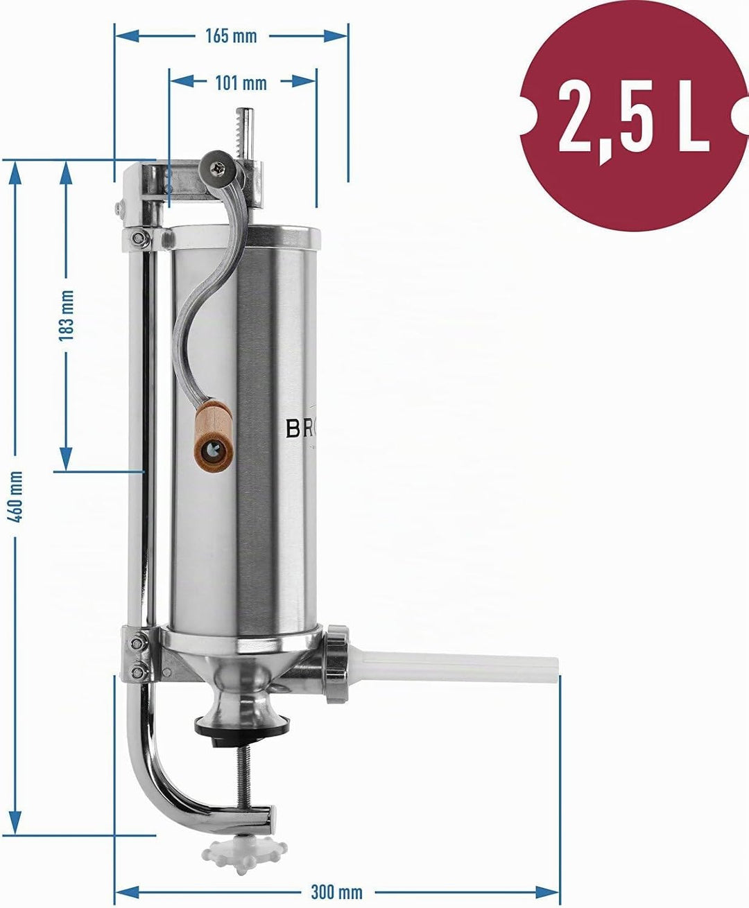BROWIN® Manuell Wurstfüller aus Edelstahl 311007 | 2,5 kg vertikale Wurstmaschine | Wurstfüllmaschin