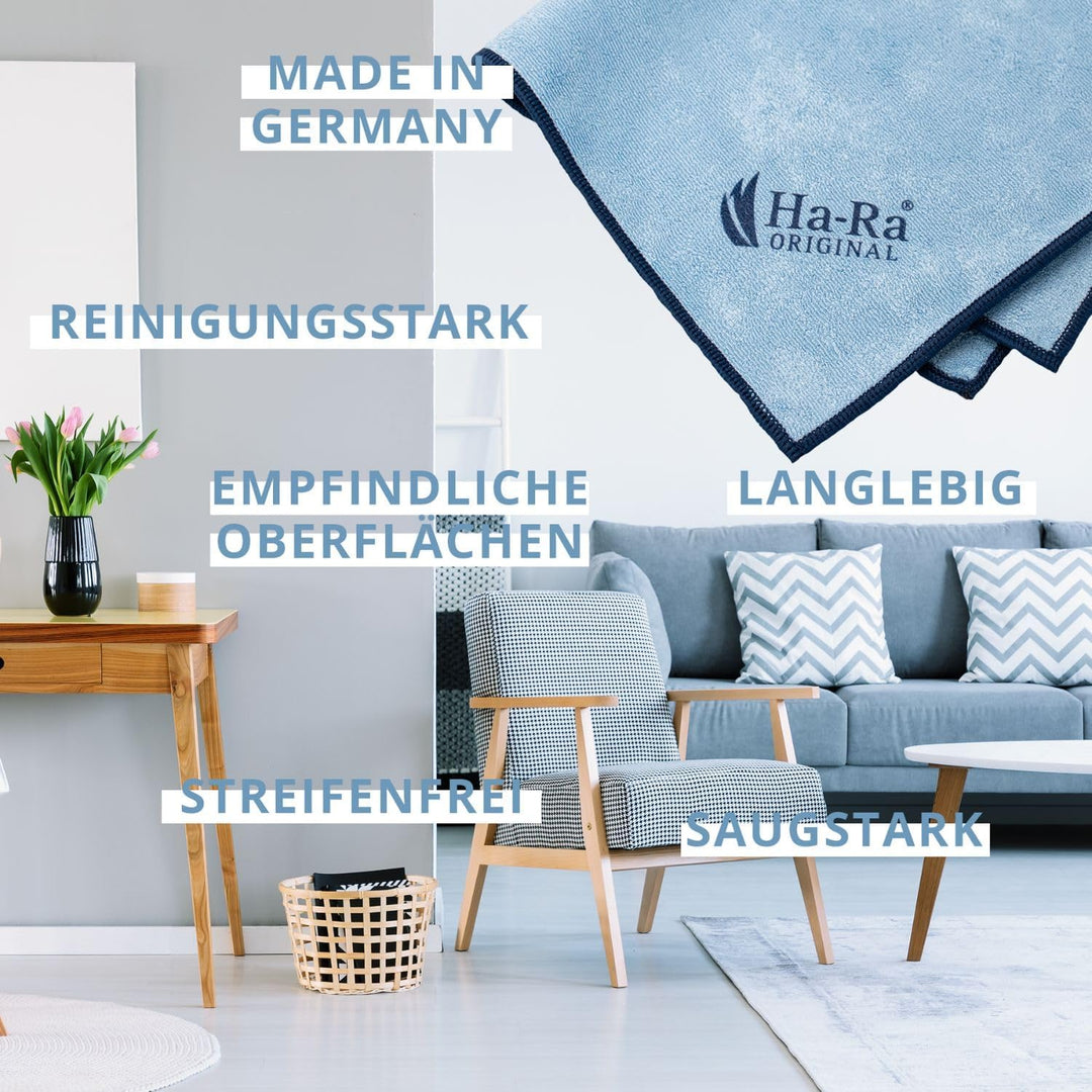 Ha-Ra Star-Tuch blau 2er Set I Mikrofaser Tuch für Oberflächen-Reinigung I Putztücher mit blauen & r