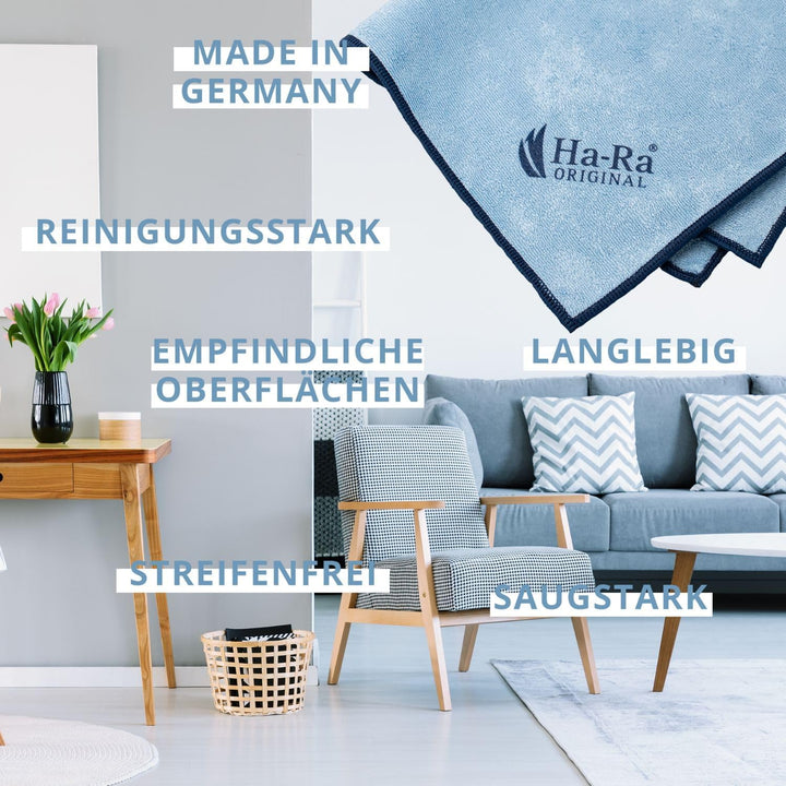 Ha-Ra Star-Tuch blau 2er Set I Mikrofaser Tuch für Oberflächen-Reinigung I Putztücher mit blauen & r
