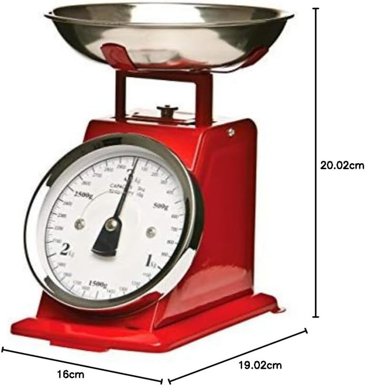Premier Housewares Küchenwaage im Retrolook mit Edelstahlschale, rot, Rot