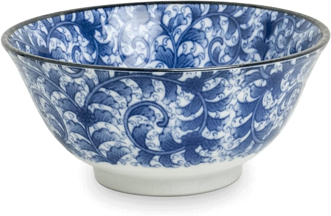 Matcha - Reisschalen 5-er Set Japan Porzellan blau weiss Blumen, Nr. 070
