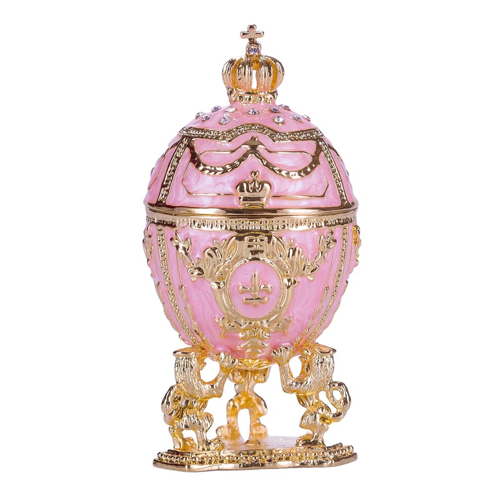 Fabergé-Stil Ei/Schmuckkästchen mit Löwen & Kaiserkrone 7,5 cm rosa