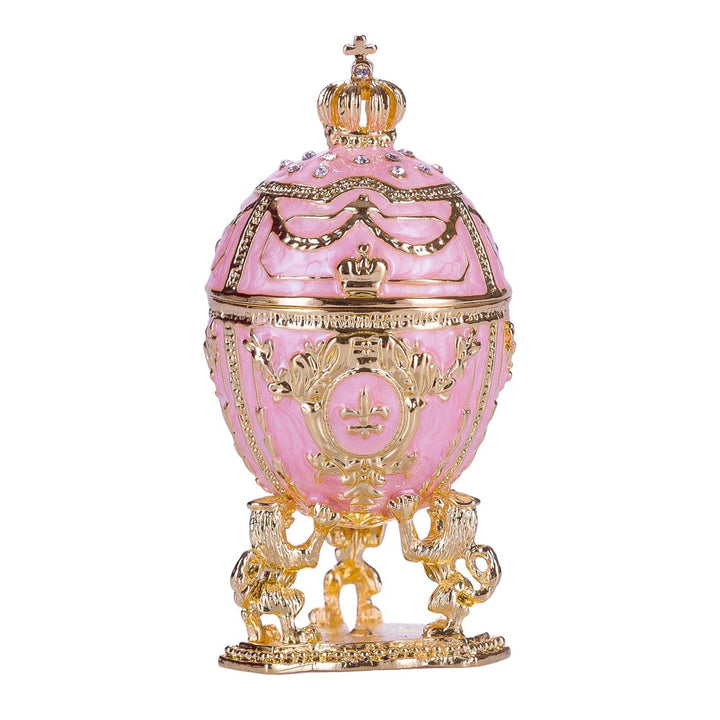 Fabergé-Stil Ei/Schmuckkästchen mit Löwen & Kaiserkrone 7,5 cm rosa