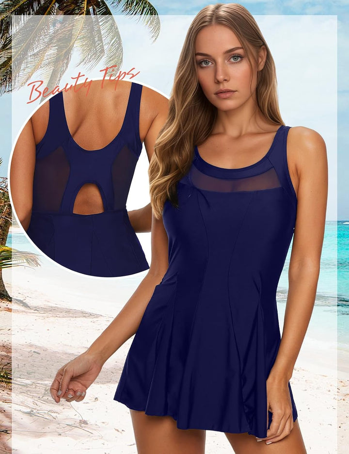 Durio Damen Badeanzug Badekleid Einteilig Tankini Bauchweg Schwimmkleid Schwimmrock Bademode Swimsui