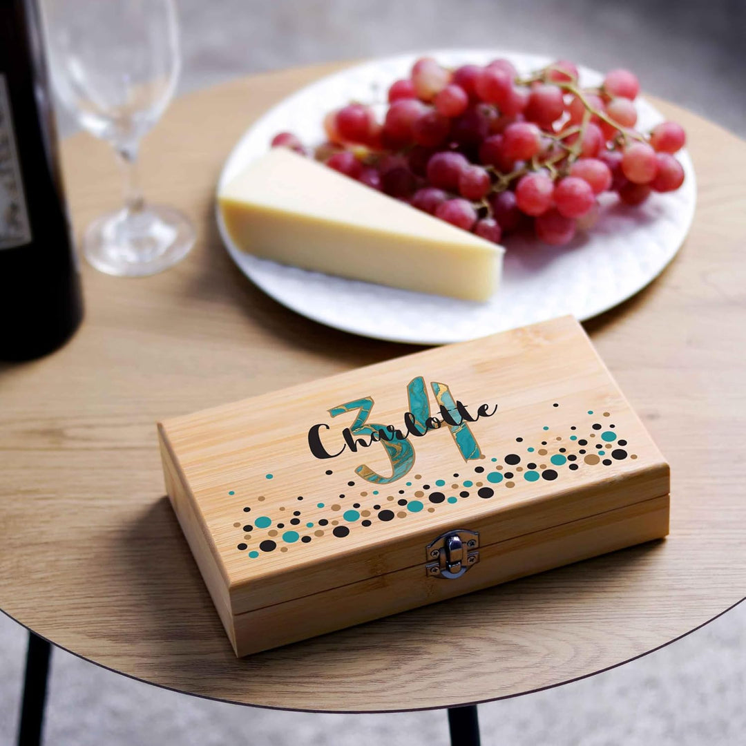 LAUBLUST Weinöffner Set Personalisiert mit Name & Alter - 5er Weinzubehörset als Geschenk zum Geburt