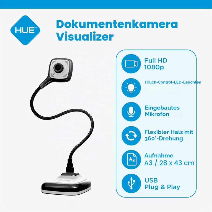HUE HD Pro Flexible USB Video und Dokumentenkamera (Kamera in Schwarz mit Tragetasche in Schwarz), K