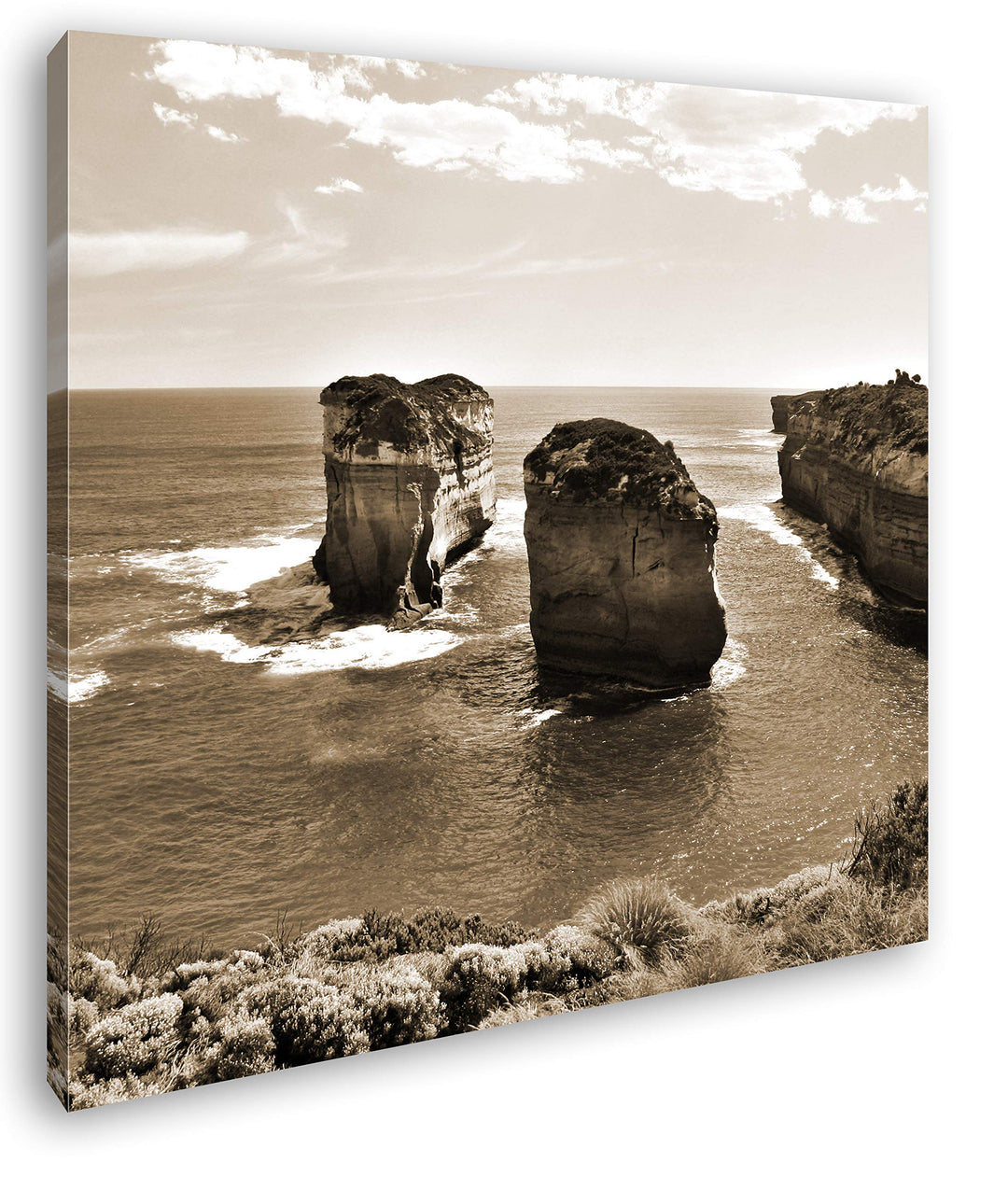 deyoli Felsenküste in Australien im Format: 60x60 Effekt: Sepia als Leinwandbild, Motiv auf Echtholz