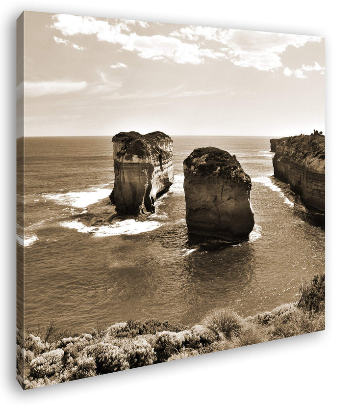 deyoli Felsenküste in Australien im Format: 60x60 Effekt: Sepia als Leinwandbild, Motiv auf Echtholz