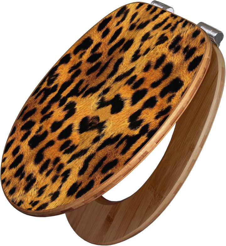 banjado® Design WC Sitz Bambus Absenkautomatik mit Motiv Leopard/Toilettendeckel mit Absenkautomatik