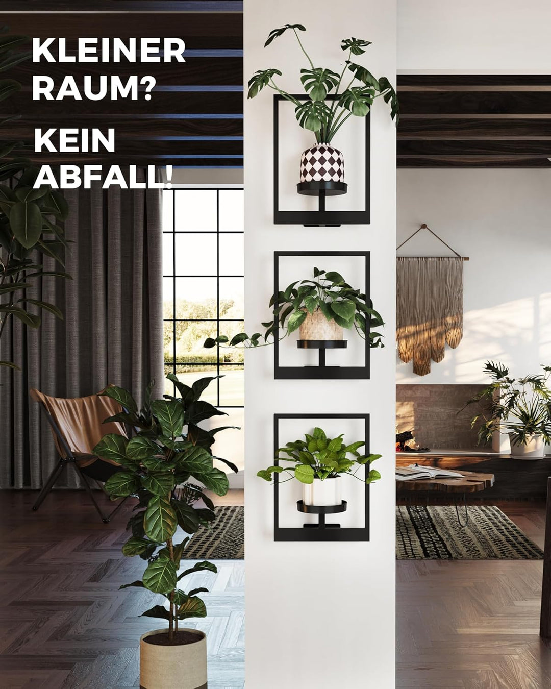Bamworld Wandbehang Pflanzgefässe für Zimmerpflanzen 3 Set Wand Blumenständer Moderner Pflanzenständ