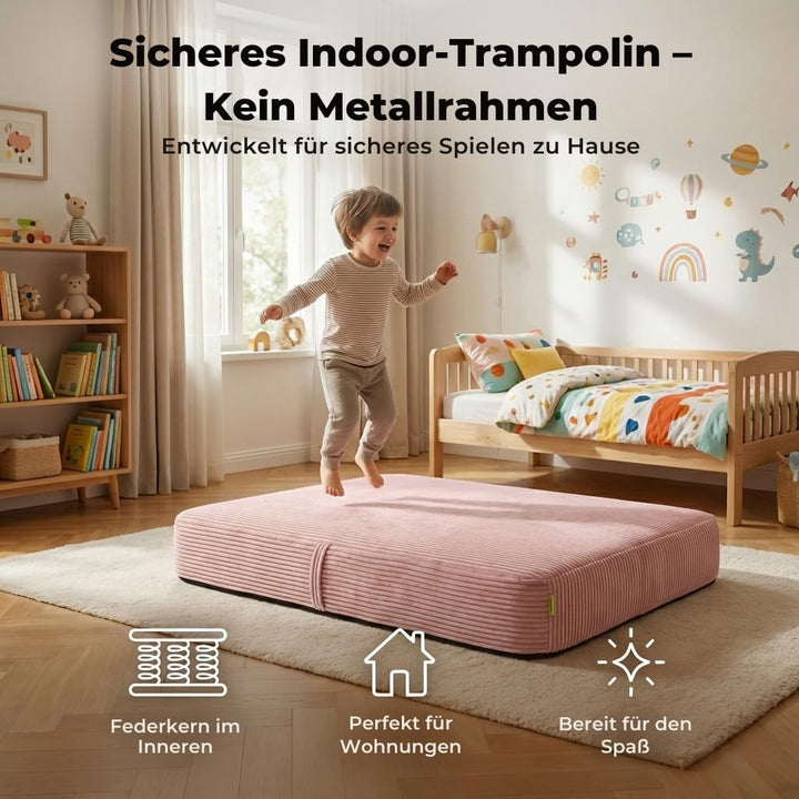 Hüpfpolster für Kinder Indoor | Hüpfkissen 70x110x17 cm mit Federn &amp; Schaumstoff | Kindertrampolin f