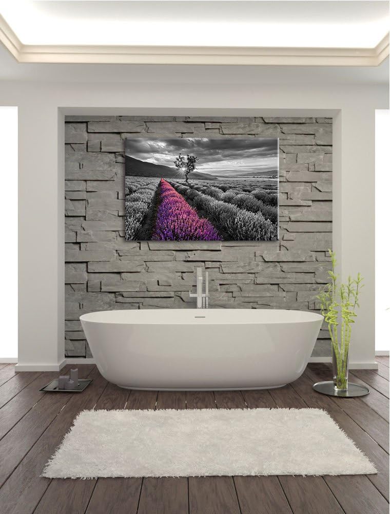 Lavendelfeld mit einsamen Baum schwarz/weiss Format: 100x70 auf Leinwand, XXL riesige Bilder fertig