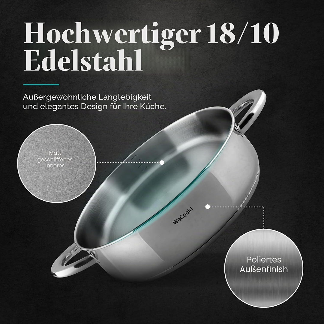 STAINLESS LOW COOKING POT WITH LID 26 cm., 26 cm.
