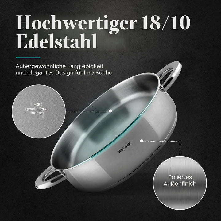 STAINLESS LOW COOKING POT WITH LID 26 cm., 26 cm.