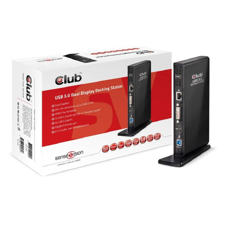 Club 3D SenseVision USB 3.0 Docking Station, 1x HDMI, 1x DVI-I, 1x USB 3.0, 1x USB 3.0 BC-1.2 Schnel