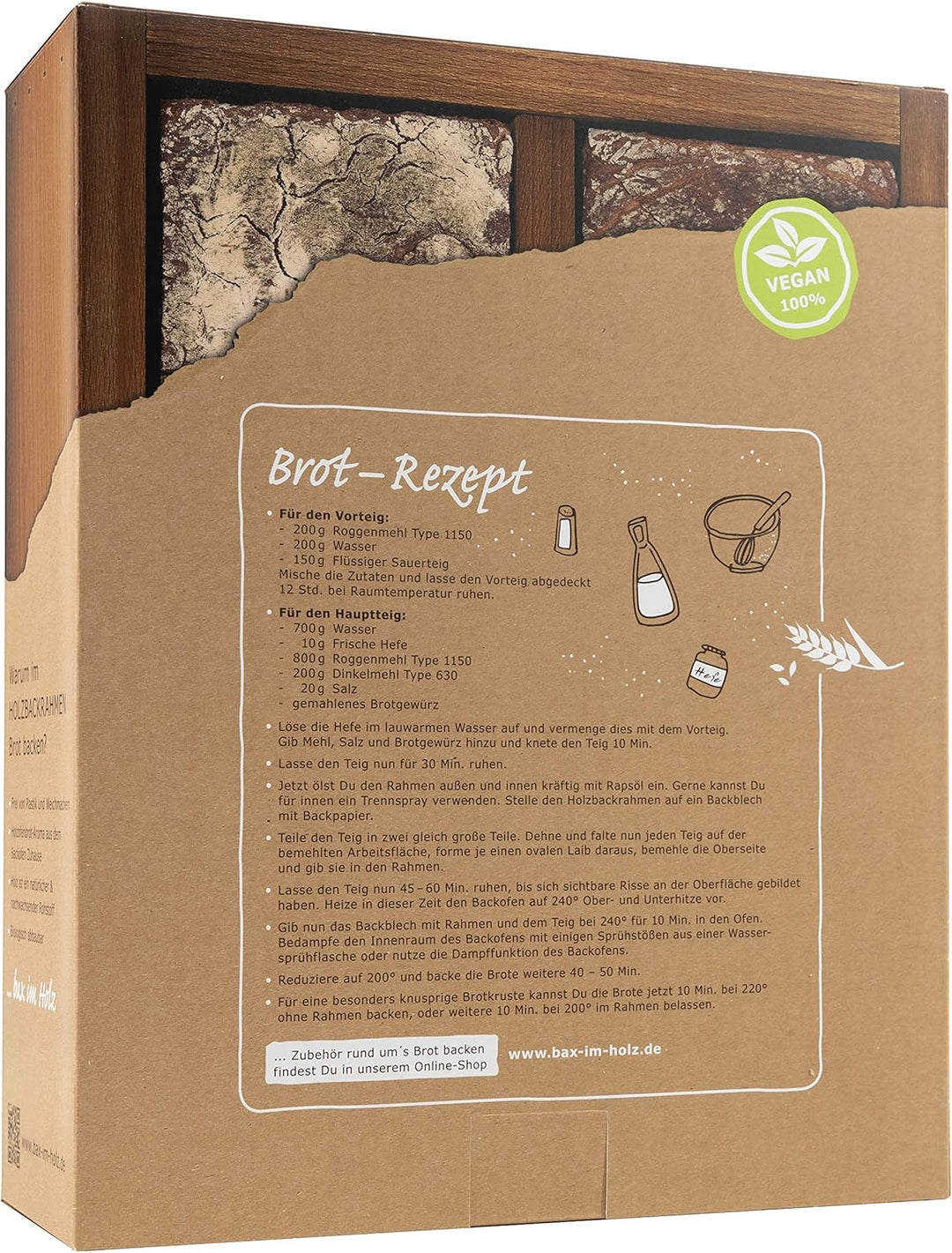 bax im Holz Brot-Holzbackrahmen aus naturbelassenem, massivem Buchenholz für leckeres, selbstgebacke