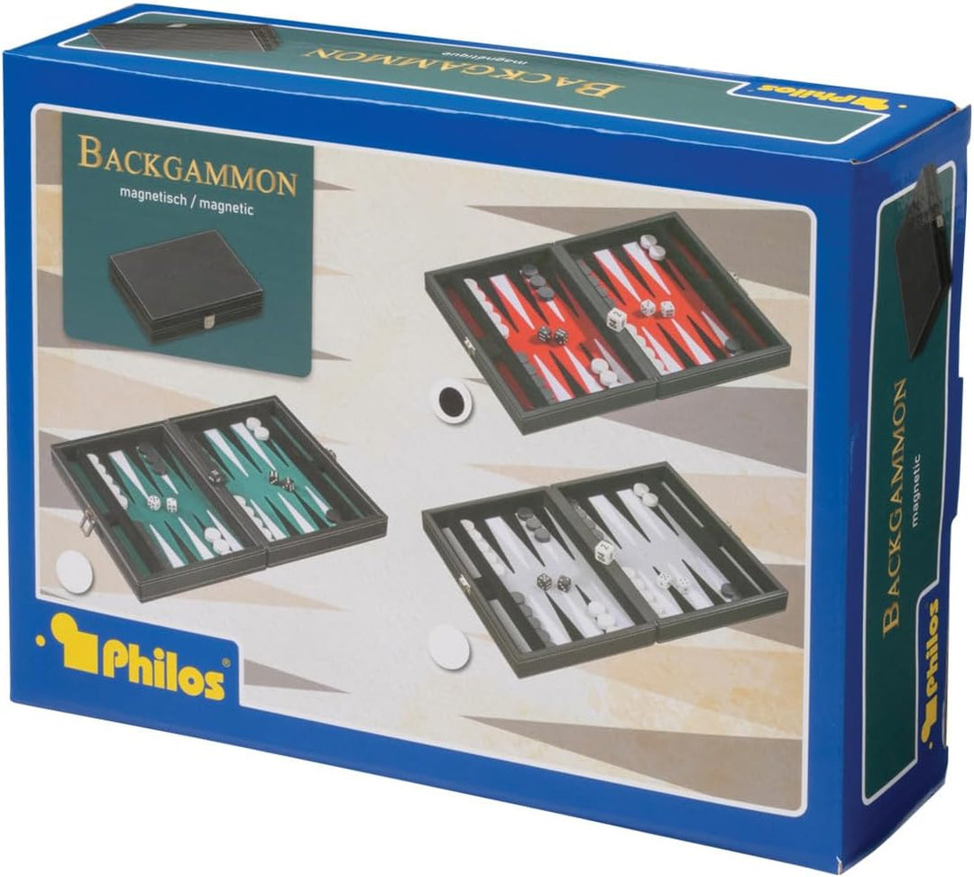 Philos 1711 - Backgammon Tinos, klein, rot, Kunstleder, magnetisch, Reisespiel