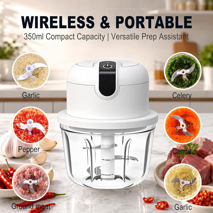 350 ml Elektrischer Küchenzerkleinerer,Knoblauch Zerkleinerer, USB-Aufladung, Gemüsezerkleinerer, El