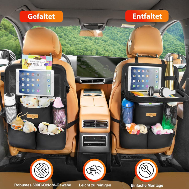 SURDOCA Auto Organizer Kinder mit Klapptisch – Rücksitz Organizer mit Touchscreen-Tabletfach, Wasser