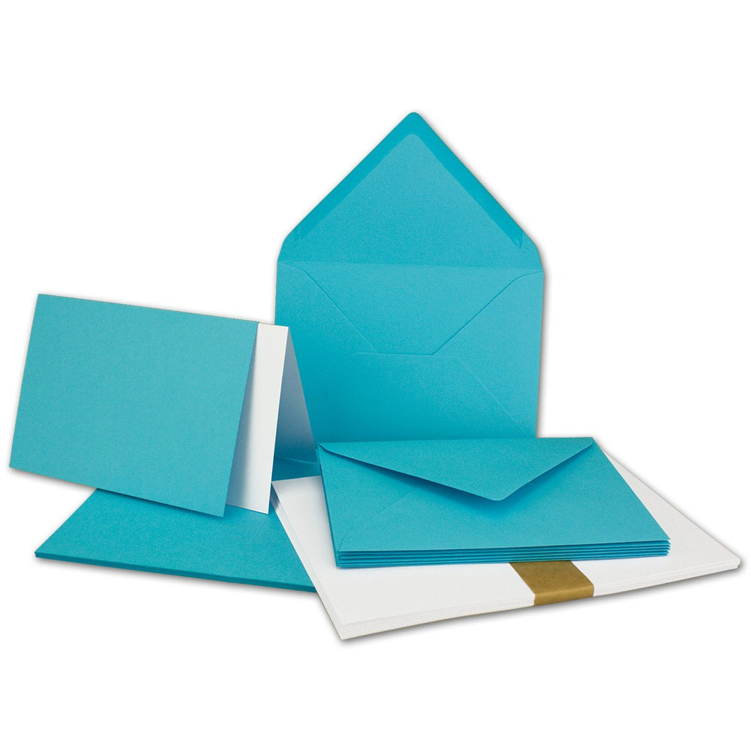 50x Faltkarten Set DIN A6/C6 mit Brief-Umschlägen in Türkis - inklusive Einleger - 14,8 x 10,5 cm -