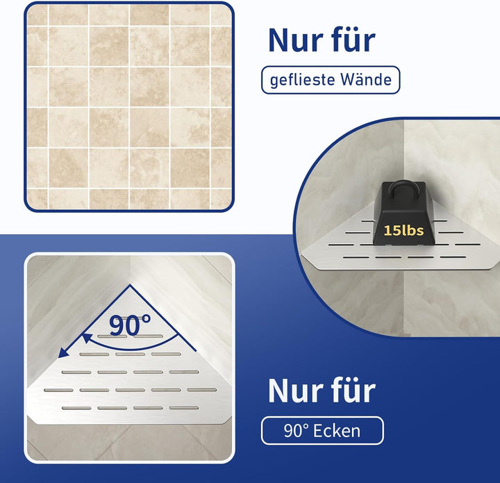 Duschablage Ecke mit 3 mm Stärke, Heavy Duty Eckregal Pentagonal Duschregal Ecke für Dusche,Vertieft