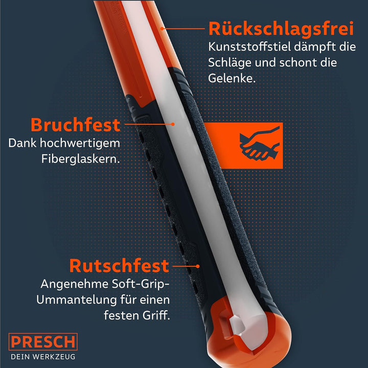 Presch Gummihammer Weiss 450g - Hartgummihammer mit Fiberglasstiel - ⌀=55mm - Weisser Naturkautschuk