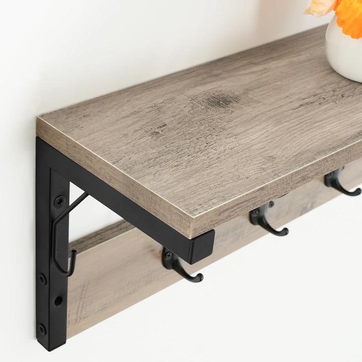 HOOBRO Wandgarderobe, Wandregal mit 7 Haken und Ablage, Hängeregal mit Garderobenleisten, Wandmontag