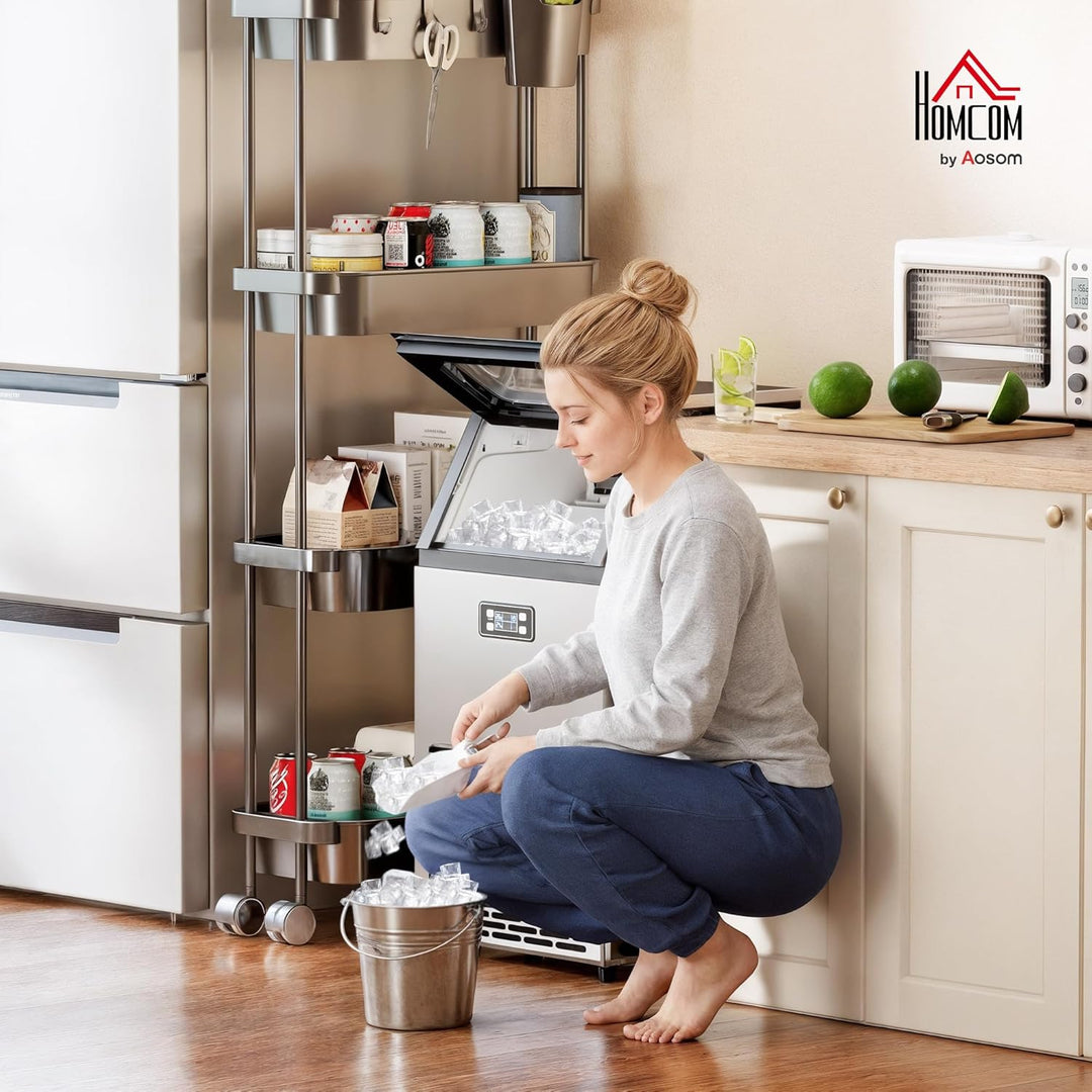 HOMCOM Kommerzielle Eiswürfelmaschine 45kg/24H mit LCD-Anzeige, 11 kg Speicher, Timer und Selbstrein